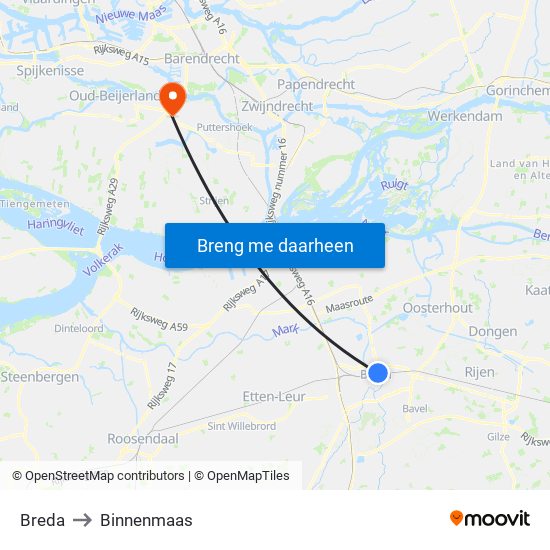 Breda to Binnenmaas map
