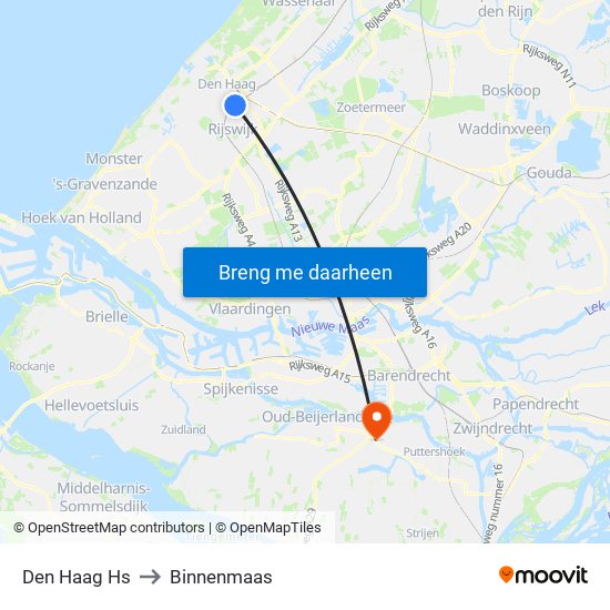 Den Haag Hs to Binnenmaas map