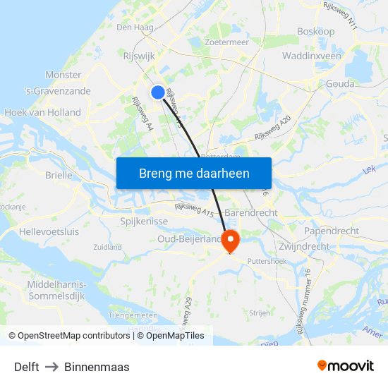 Delft to Binnenmaas map