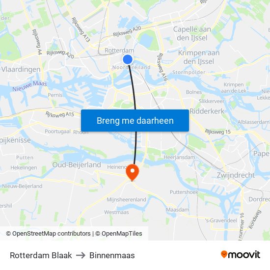 Rotterdam Blaak to Binnenmaas map