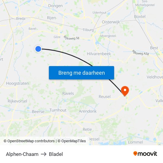 Alphen-Chaam to Bladel map