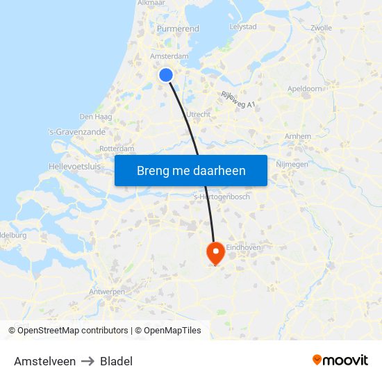 Amstelveen to Bladel map