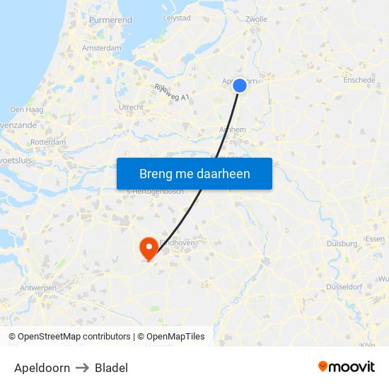 Apeldoorn to Bladel map
