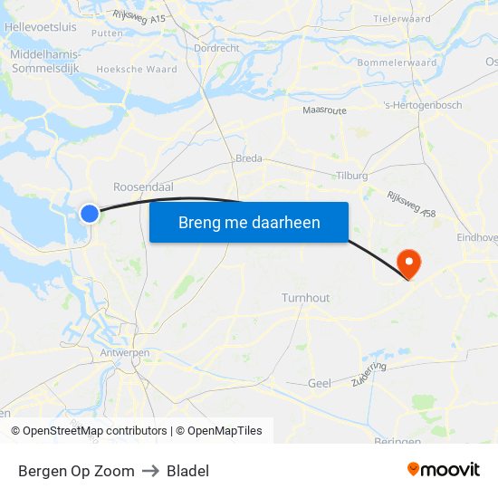 Bergen Op Zoom to Bladel map