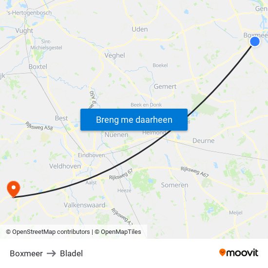 Boxmeer to Bladel map
