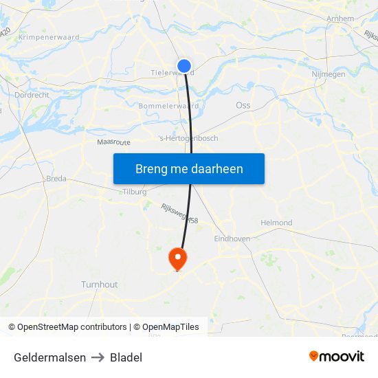 Geldermalsen to Bladel map