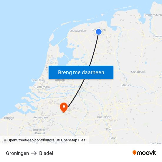 Groningen to Bladel map