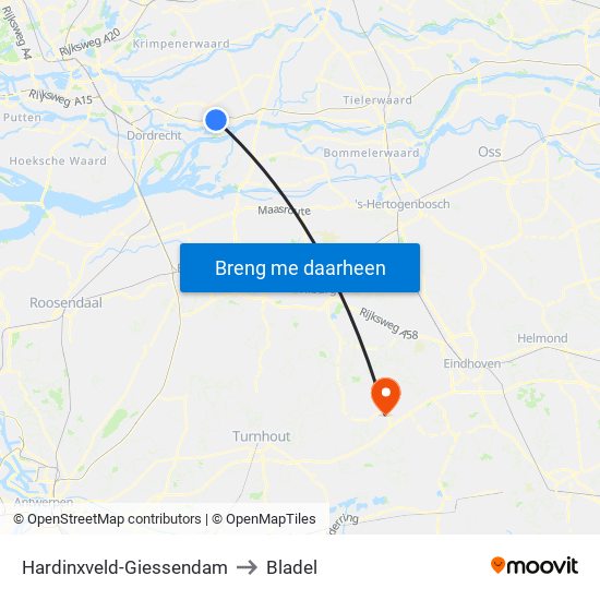 Hardinxveld-Giessendam to Bladel map