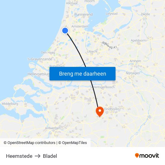 Heemstede to Bladel map