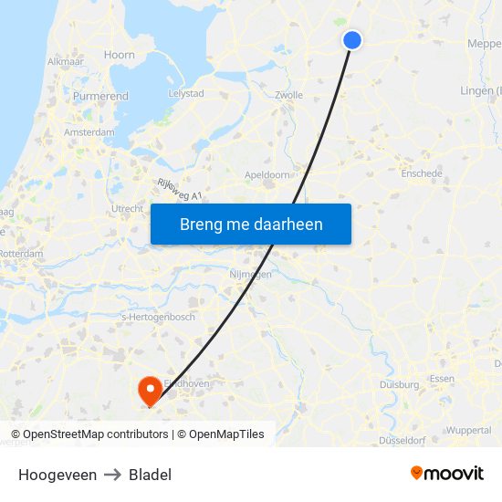 Hoogeveen to Bladel map