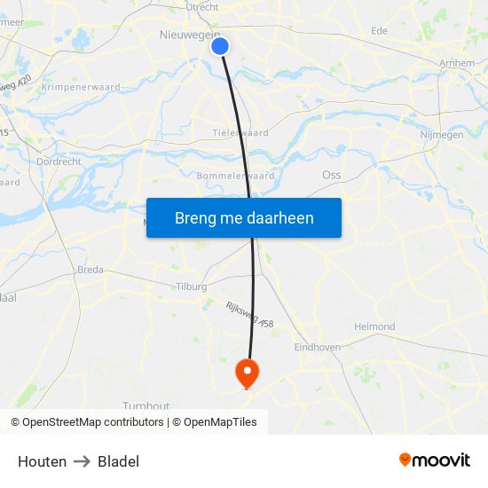 Houten to Bladel map