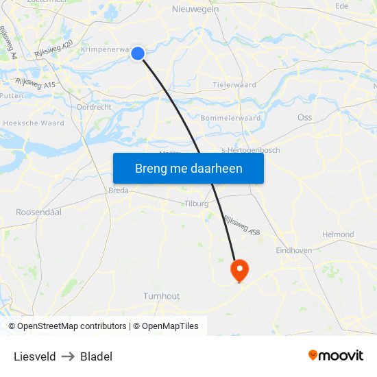 Liesveld to Bladel map