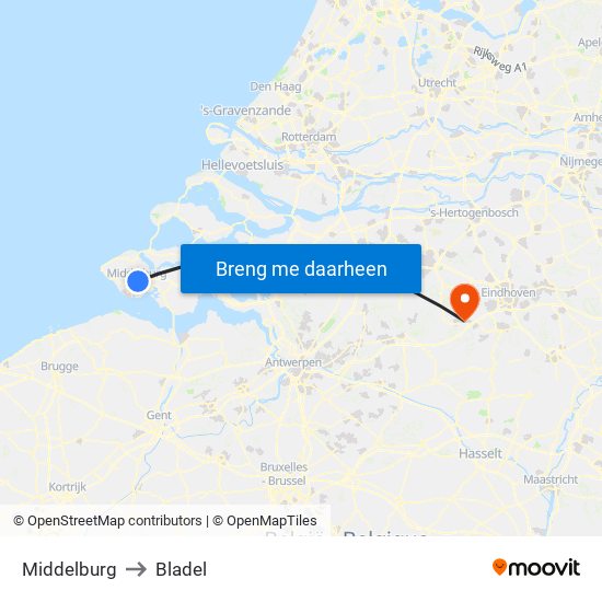 Middelburg to Bladel map