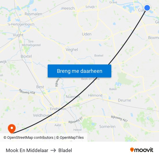 Mook En Middelaar to Bladel map