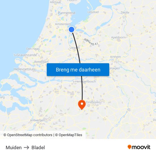 Muiden to Bladel map