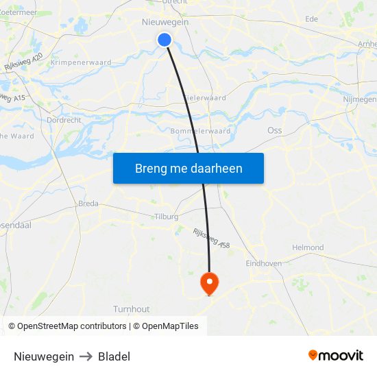 Nieuwegein to Bladel map