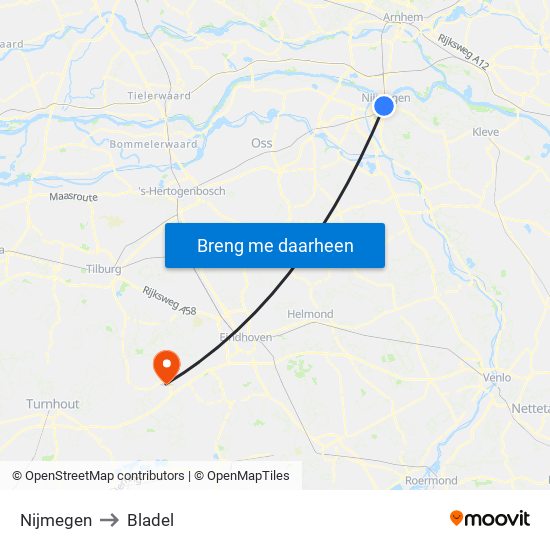 Nijmegen to Bladel map