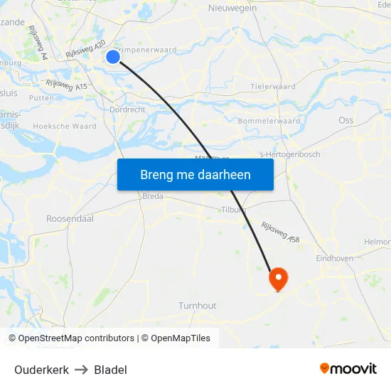 Ouderkerk to Bladel map