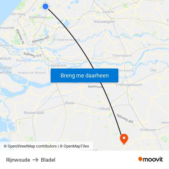 Rijnwoude to Bladel map
