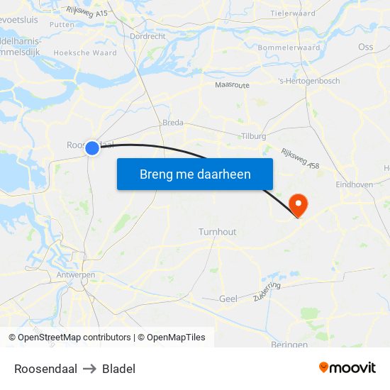 Roosendaal to Bladel map
