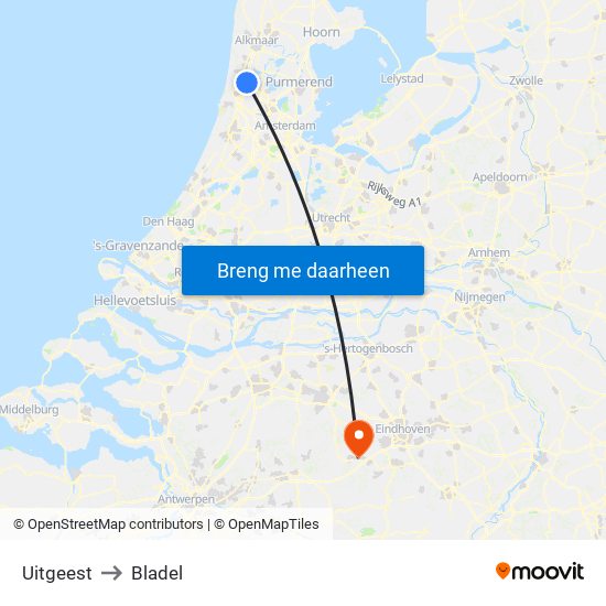 Uitgeest to Bladel map