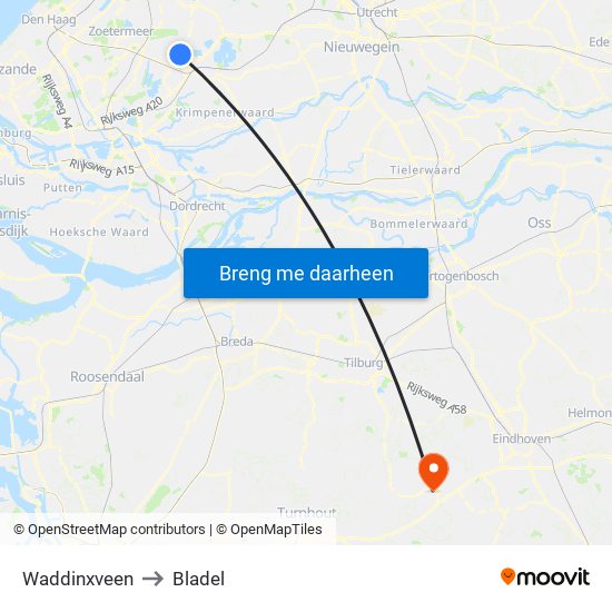 Waddinxveen to Bladel map