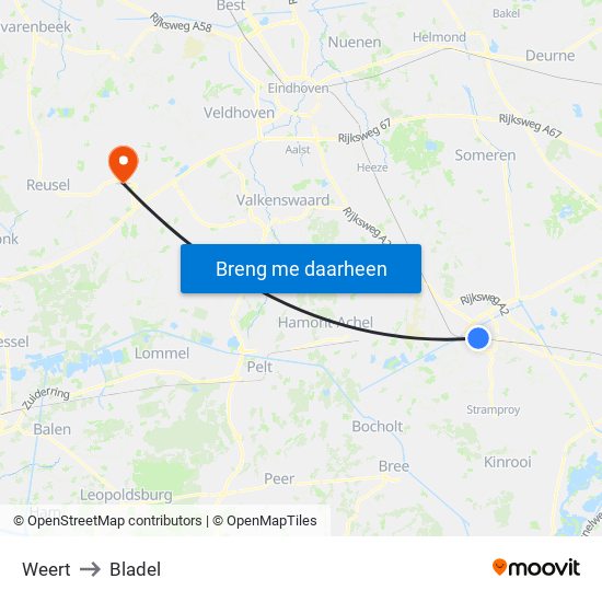 Weert to Bladel map