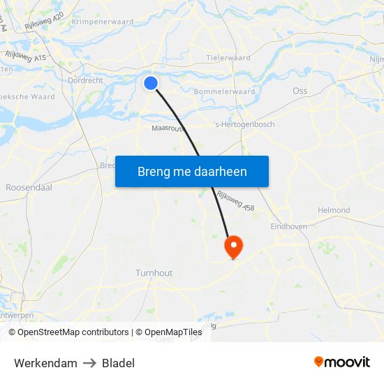 Werkendam to Bladel map