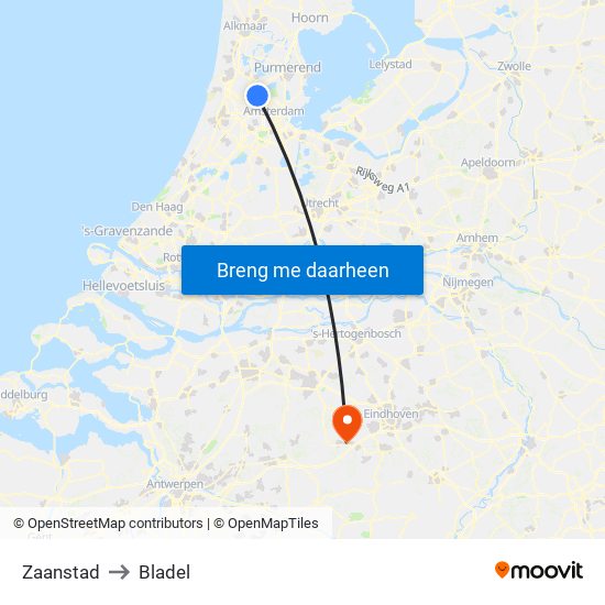 Zaanstad to Bladel map