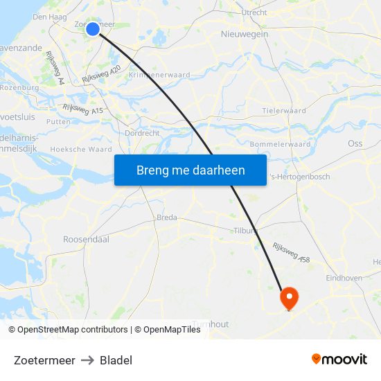 Zoetermeer to Bladel map