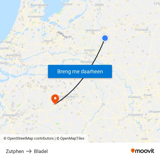Zutphen to Bladel map