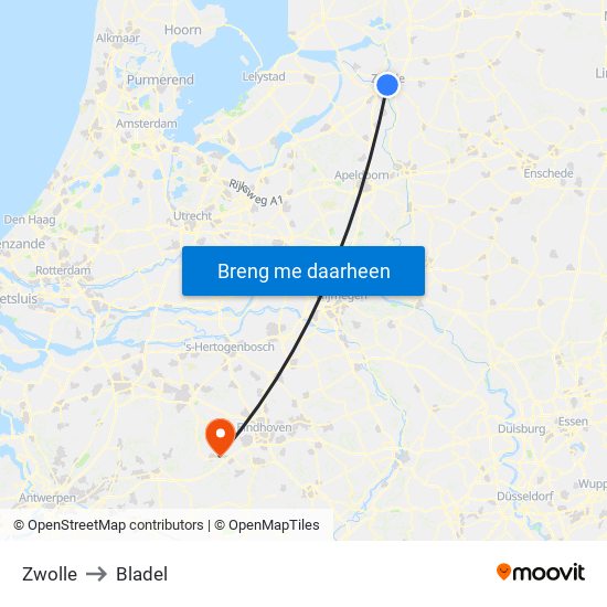Zwolle to Bladel map