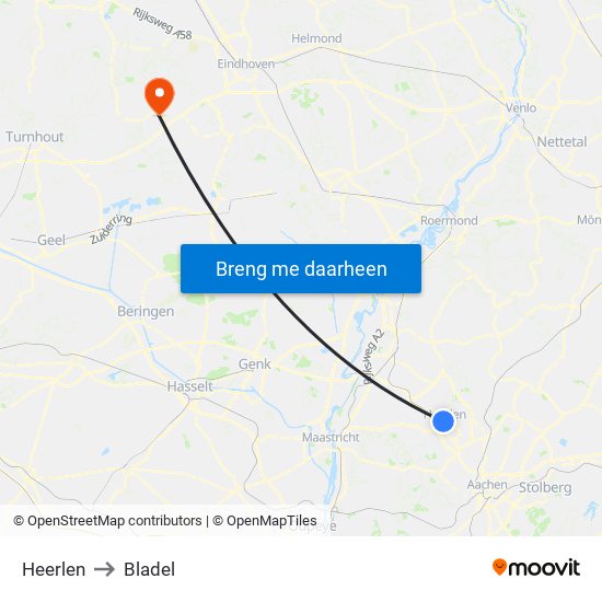 Heerlen to Bladel map