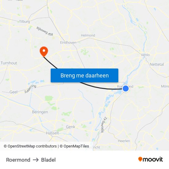 Roermond to Bladel map