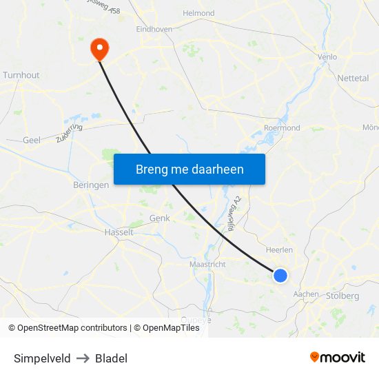 Simpelveld to Bladel map