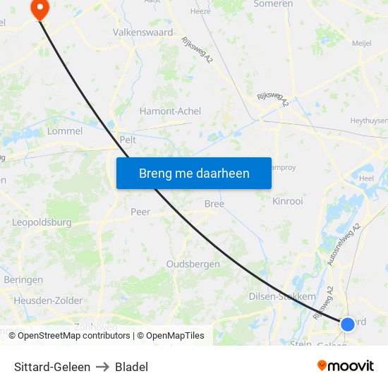 Sittard-Geleen to Bladel map