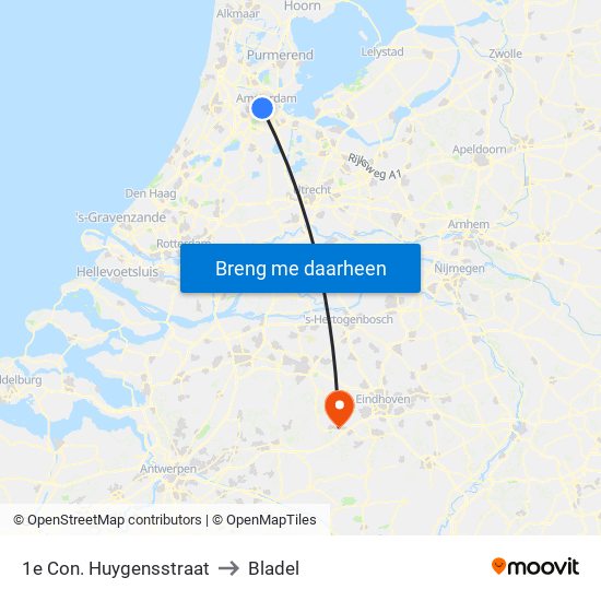 1e Con. Huygensstraat to Bladel map