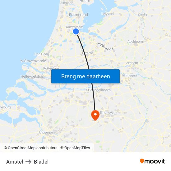 Amstel to Bladel map