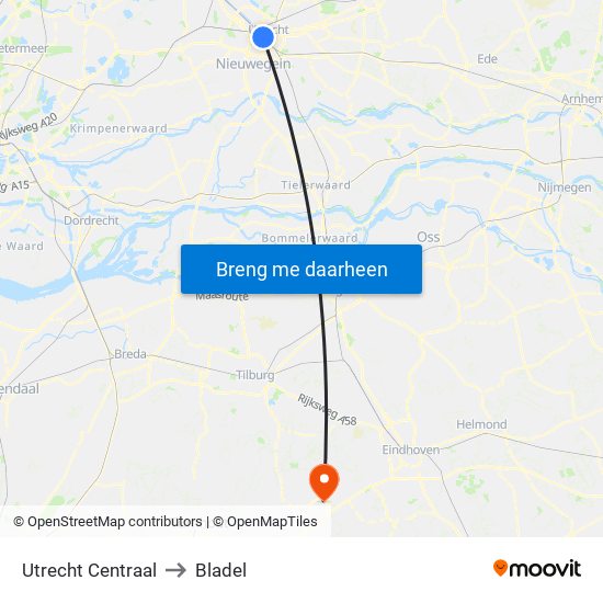 Utrecht Centraal to Bladel map