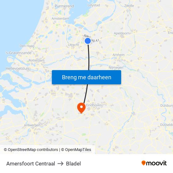 Amersfoort Centraal to Bladel map