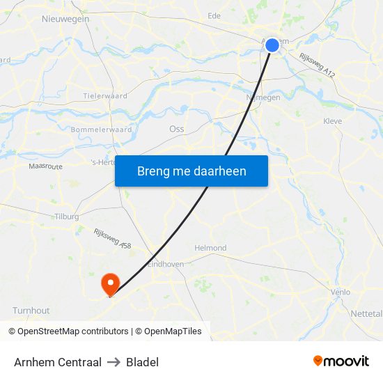 Arnhem Centraal to Bladel map