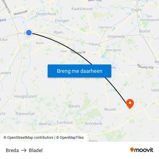 Breda to Bladel map