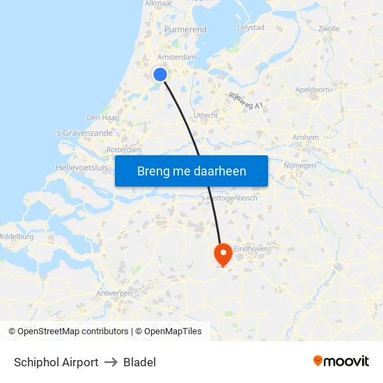 Schiphol Airport to Bladel map