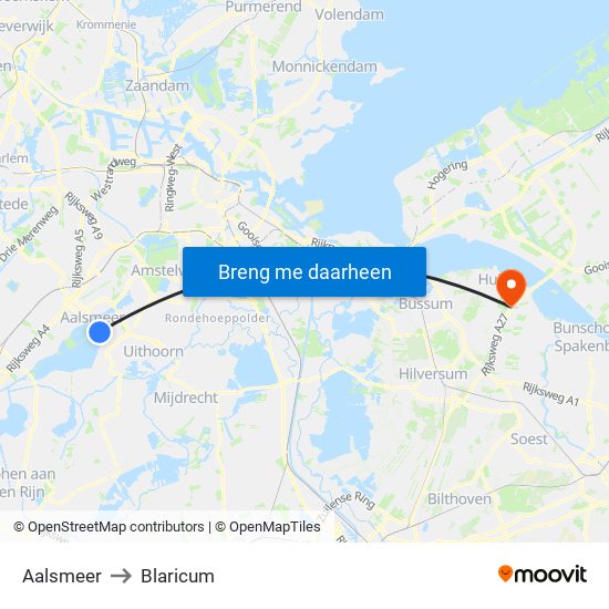 Aalsmeer to Blaricum map