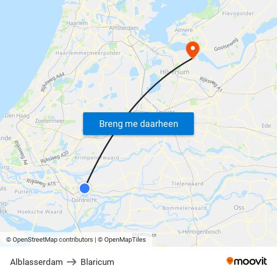 Alblasserdam to Blaricum map