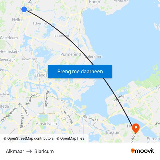 Alkmaar to Blaricum map