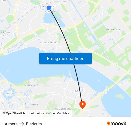 Almere to Blaricum map