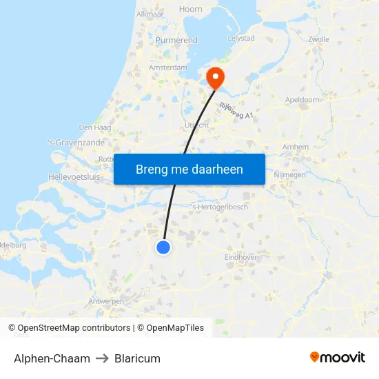 Alphen-Chaam to Blaricum map