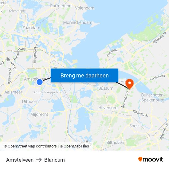 Amstelveen to Blaricum map