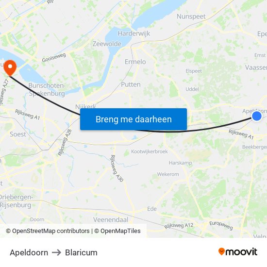 Apeldoorn to Blaricum map